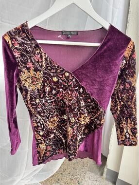 Vintage Jessica Max Purple Velour Top Blouse Sz Small S Faux Wrap